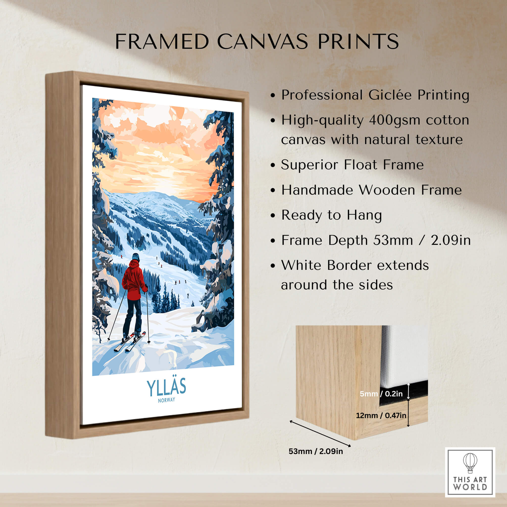 Ylläs Norway Wall Art | Skiing on Slopes Illustration