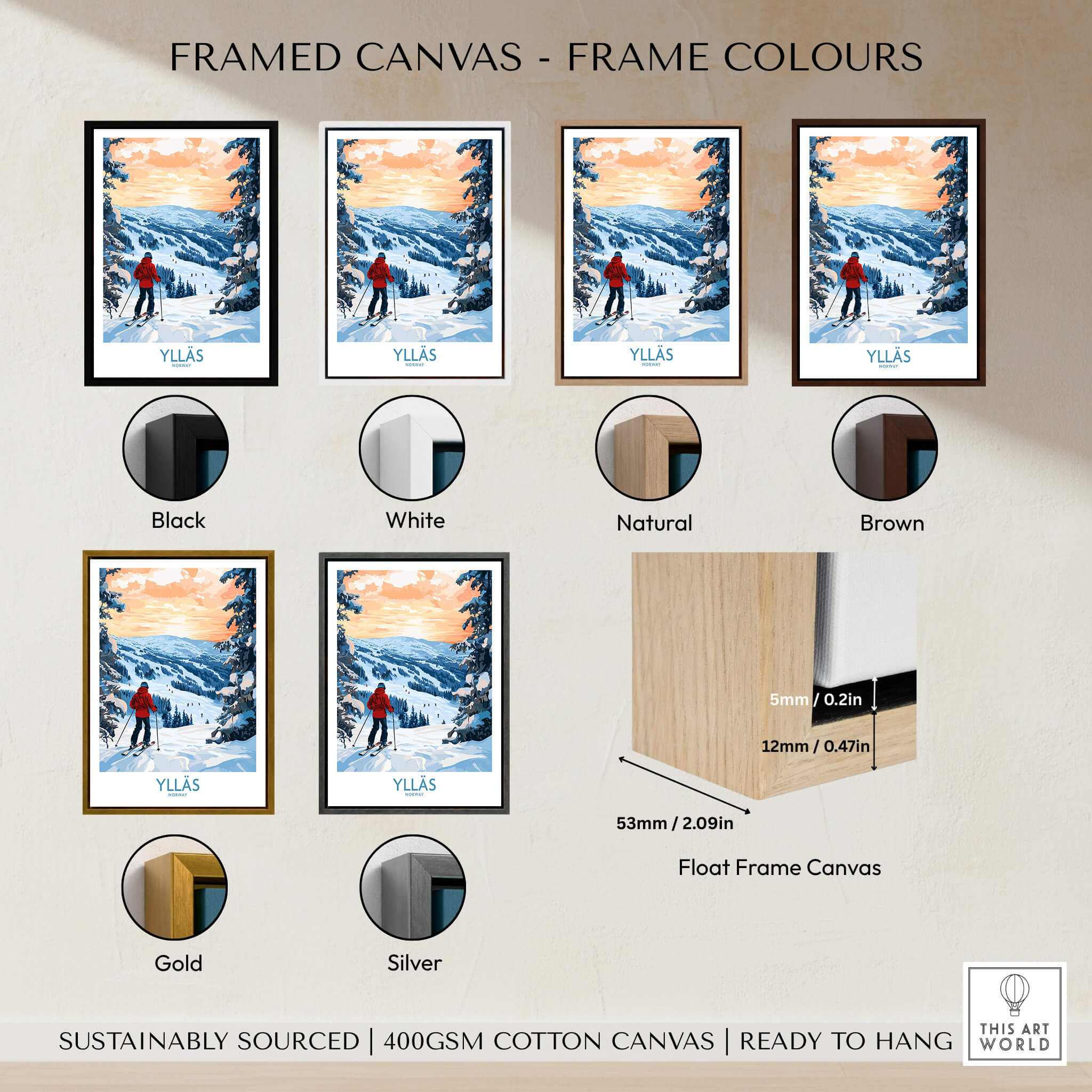 Ylläs Norway Wall Art | Skiing on Slopes Illustration