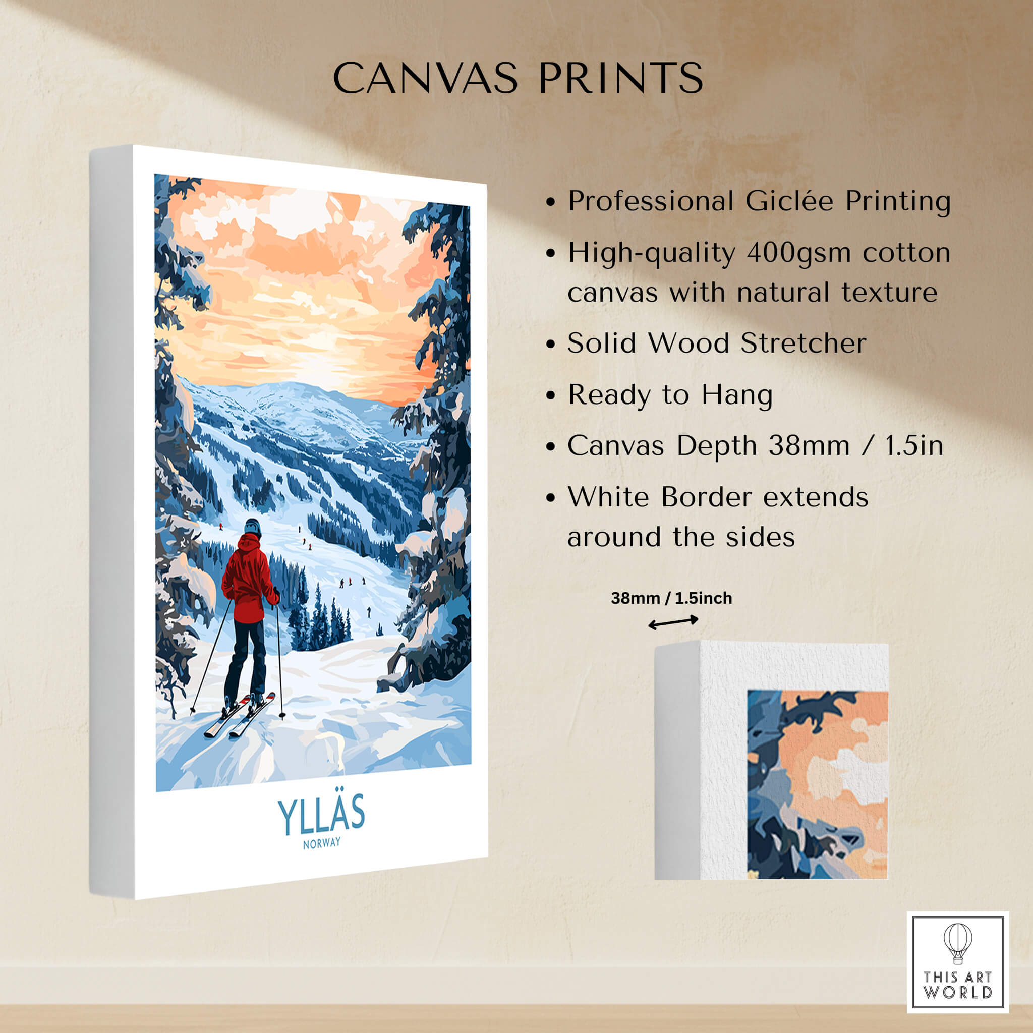 Ylläs Norway Wall Art | Skiing on Slopes Illustration