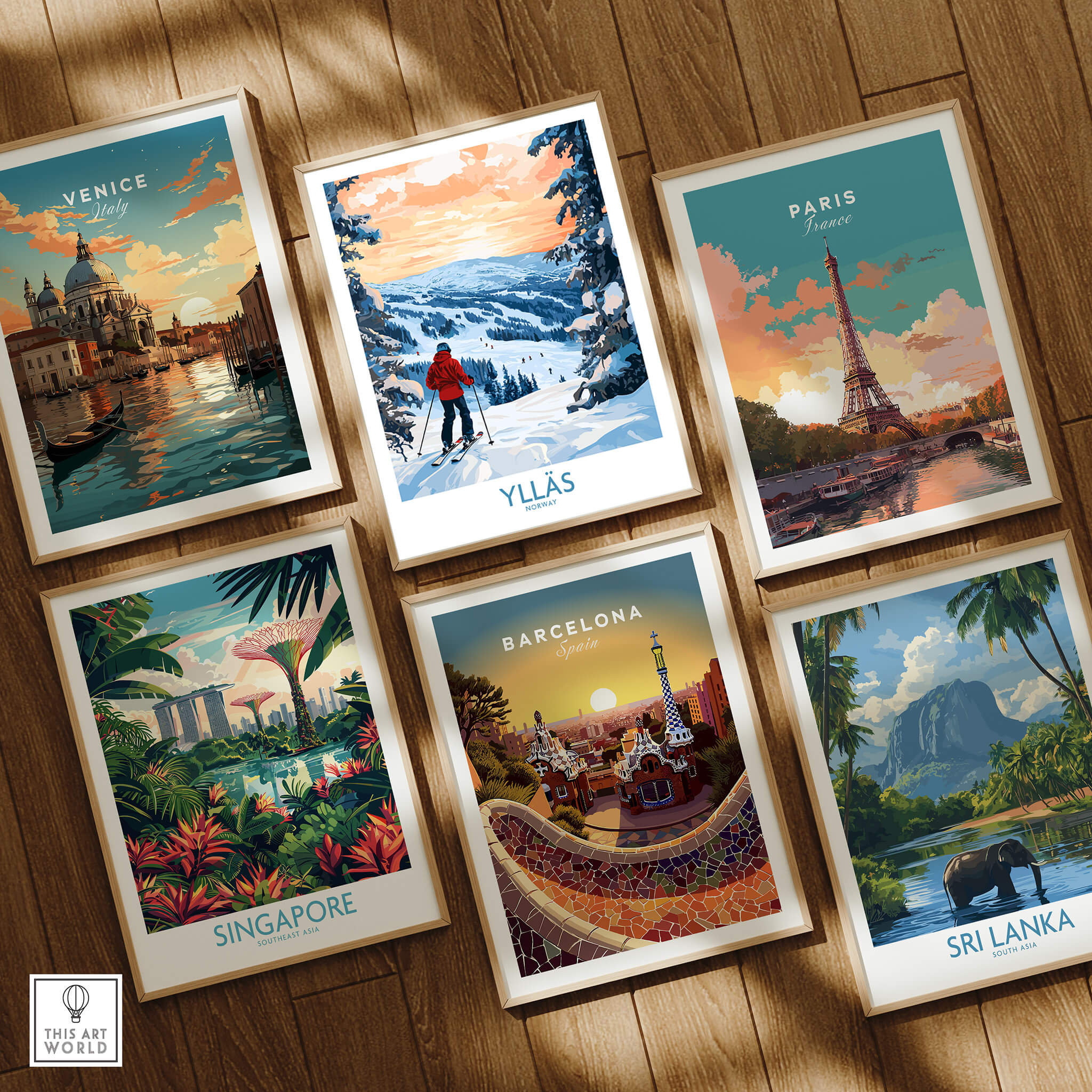 Ylläs Norway Wall Art | Skiing on Slopes Illustration