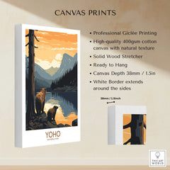 Yoho National Park canvas print with bears, mountain landscape, and sunset details