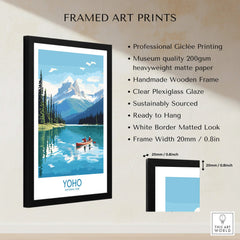 Framed Yoho National Park art print with mountain lake scene, quality and size details listed.