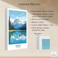 Yoho National Park canvas print with mountain lake illustration and product details.