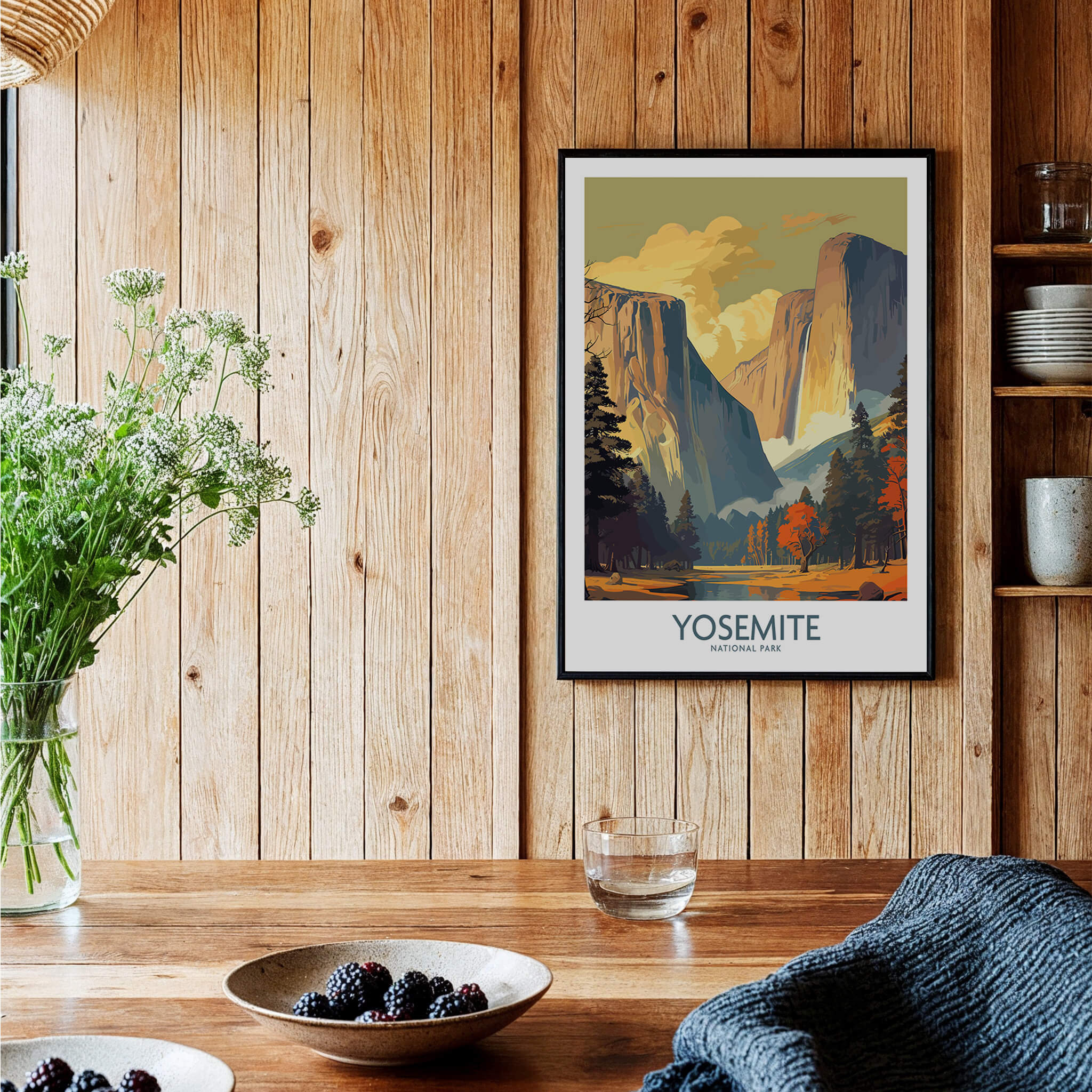 Yosemite Wall Art featuring a picturesque view of Yosemite National Park in a stylish frame.