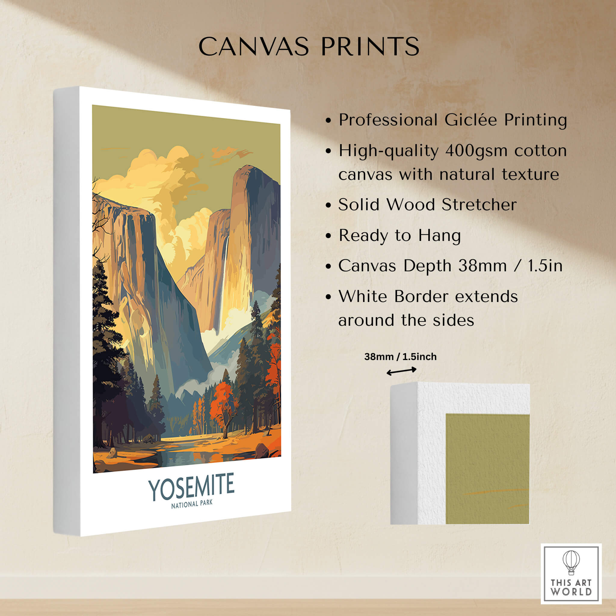 Yosemite Wall Art featuring professional Giclée printing on high-quality cotton canvas.