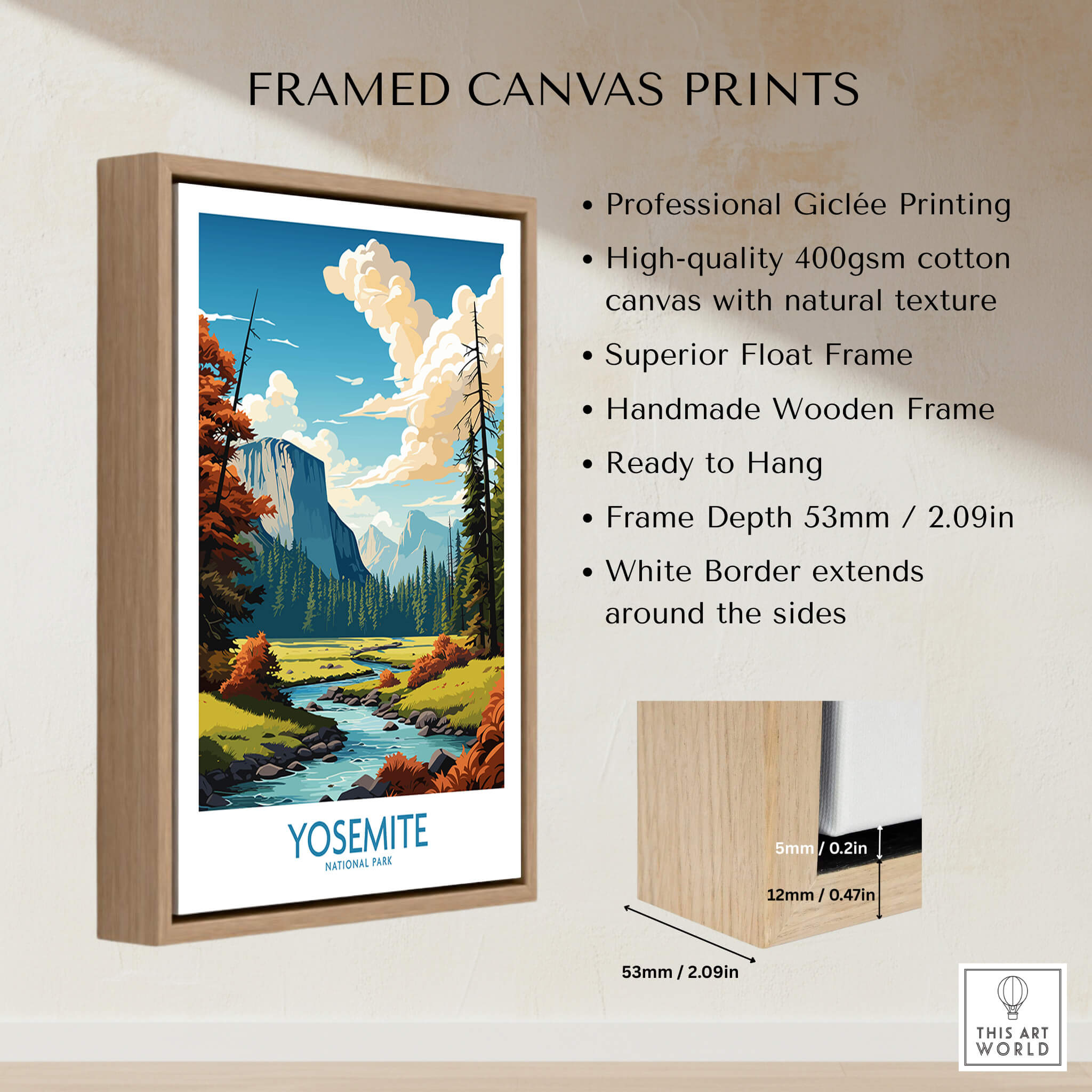 Yosemite Art Print | National Park framed canvas print showcasing vibrant nature scenery.