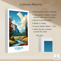 Yosemite Art Print | National Park artwork showcasing vibrant nature with cliffs and water in high-quality canvas print.