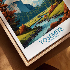 Yosemite Art Print | National Park featuring vibrant landscapes, mountains, and river in a framed design.