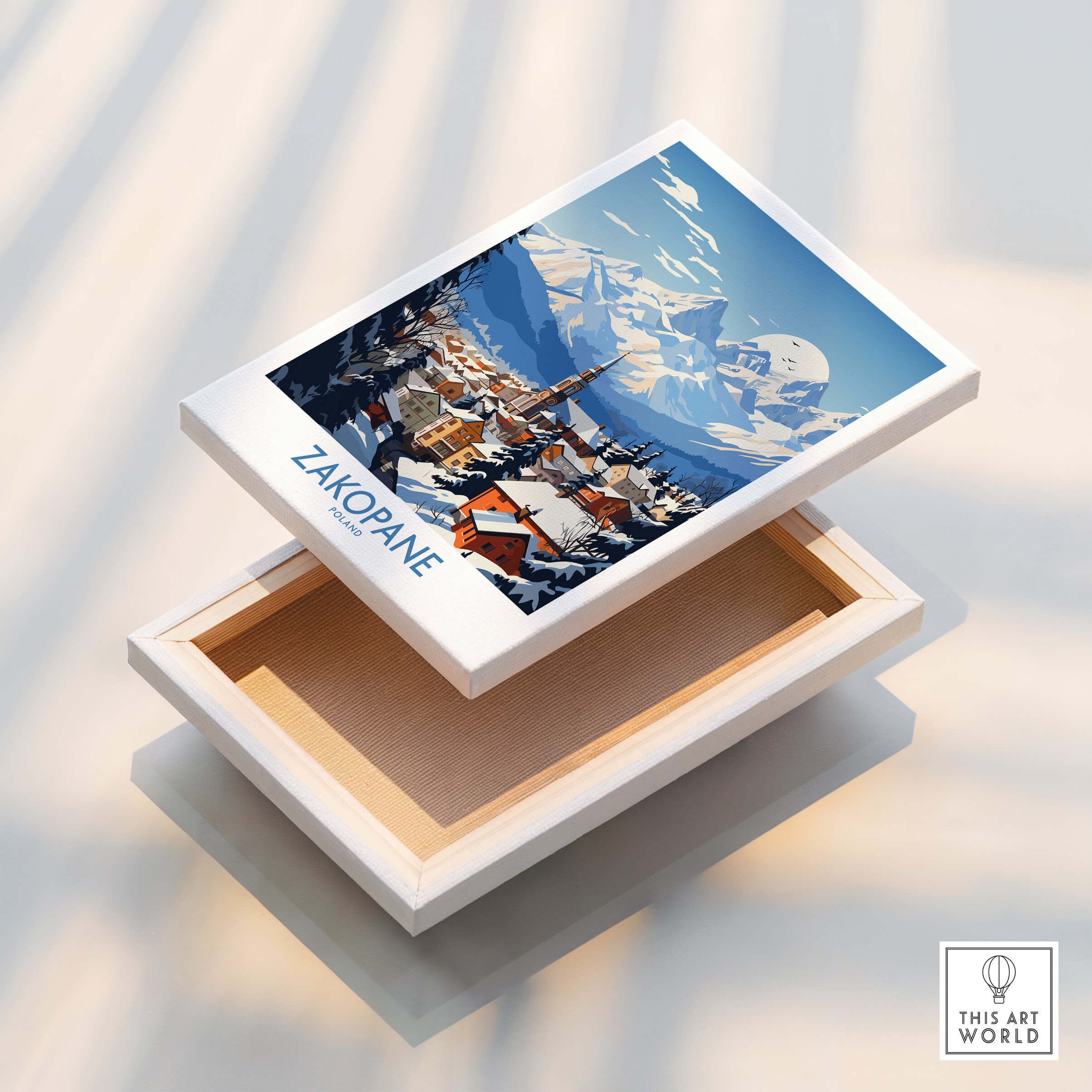Zakopane Travel Poster showcasing the beautiful ski resort town with mountains in the background.
