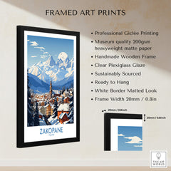 Zakopane Travel Poster framed art print showcasing the scenic beauty of Zakopane, Poland in vibrant colors.