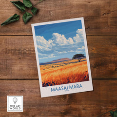 Vibrant Maasai Mara Art Print featuring stunning landscape and colors, perfect for art enthusiasts.