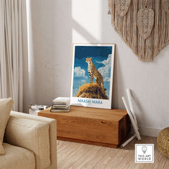 Maasai Mara Poster Kenya featuring a cheetah in a stylish interior setting.