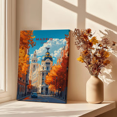 Madrid Travel Print showcasing vibrant autumn scene in Madrid, Spain, perfect for home decor and Spanish wall art.