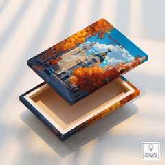 Madrid Travel Print design on a beautifully crafted box with vibrant autumn colors.