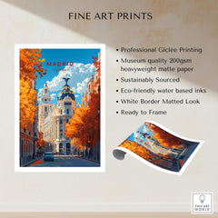 Madrid Travel Print featuring a vibrant autumn scene in Madrid with professional Giclée printing.