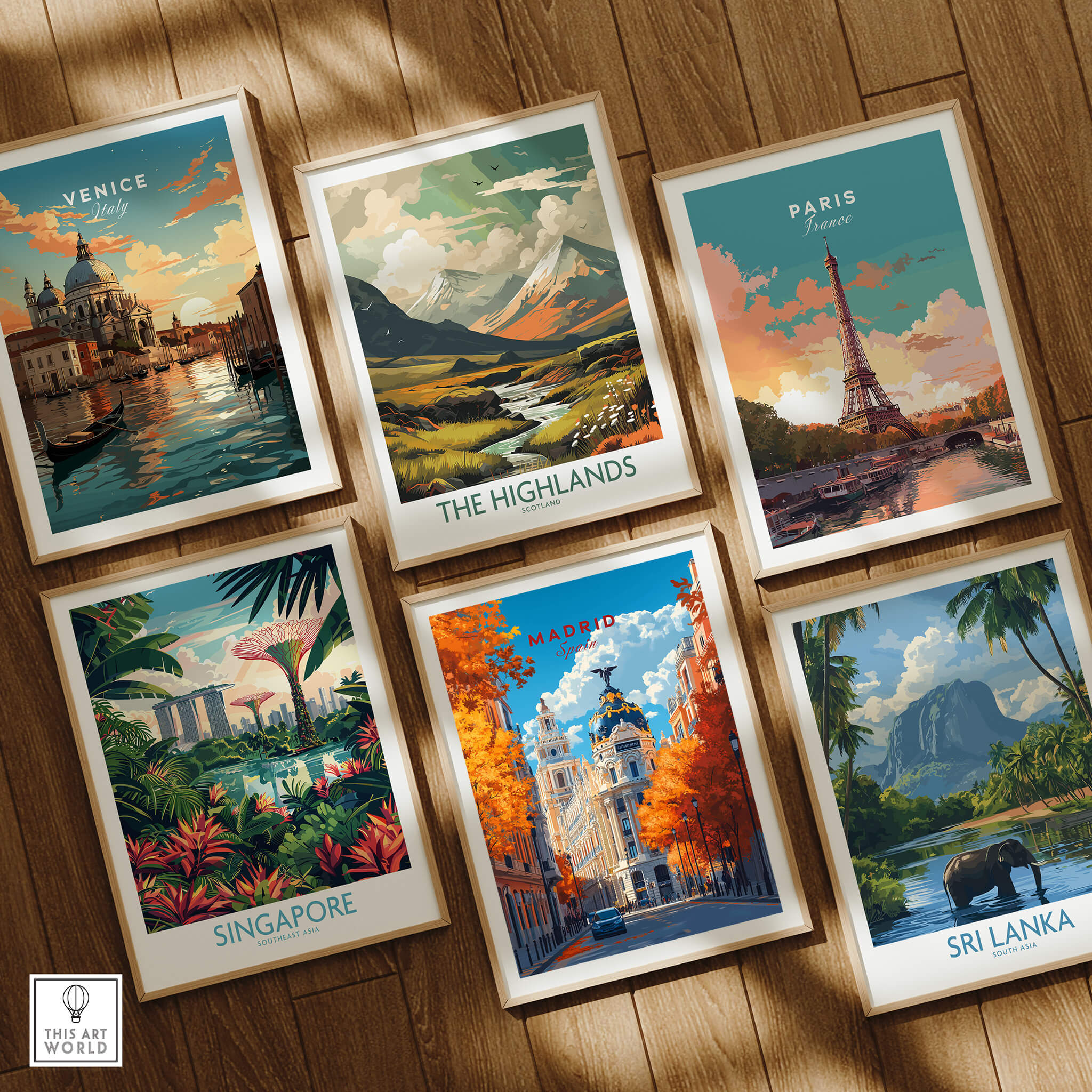 Madrid Travel Print showcasing vibrant autumn scene and bustling city atmosphere with other travel prints.