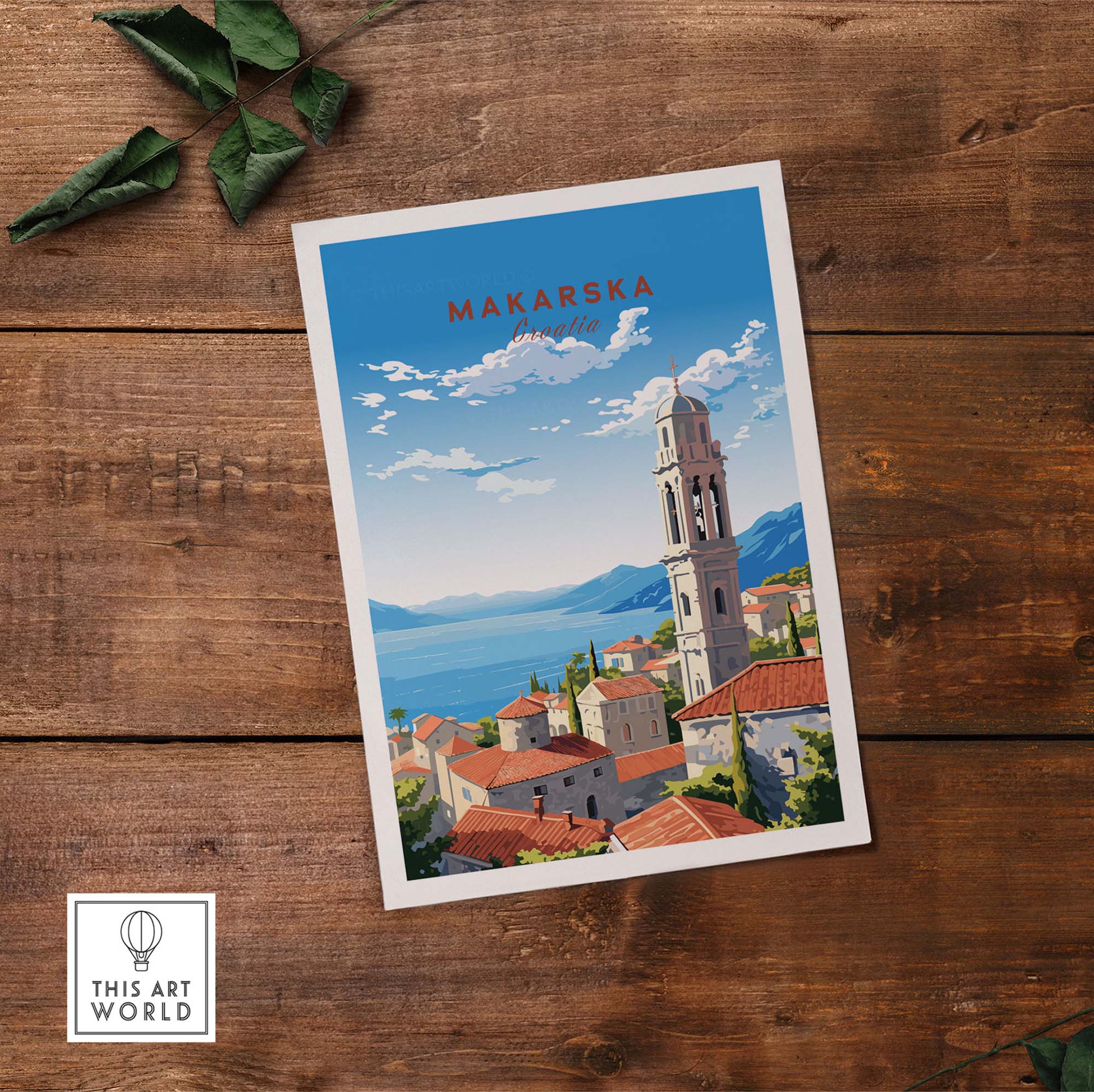 Stunning Makarska Croatia travel poster print featuring charming architecture and Adriatic views.