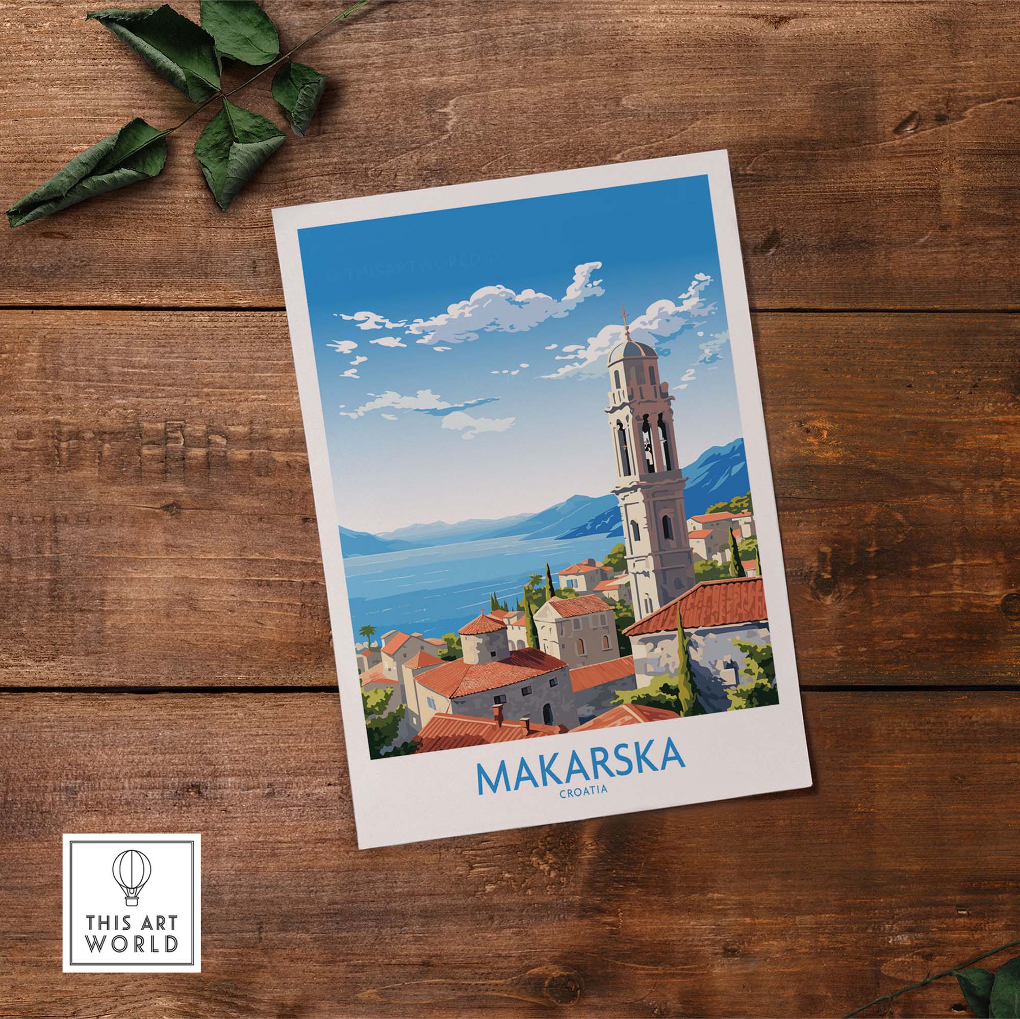 Makarska Croatia wall art featuring coastal view, modern style art print celebrating Croatia's beauty.