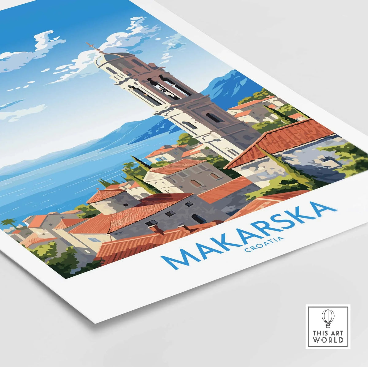 Makarska Croatia wall art featuring a coastal view and modern design, perfect for home decor enthusiasts.