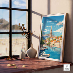 Makarska Poster Croatia Art Print displayed in a stylish interior, showcasing the beauty of Makarska and its coastal charm.