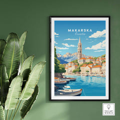 Vibrant Makarska poster showcasing the stunning Adriatic coast and picturesque architecture of Croatia.