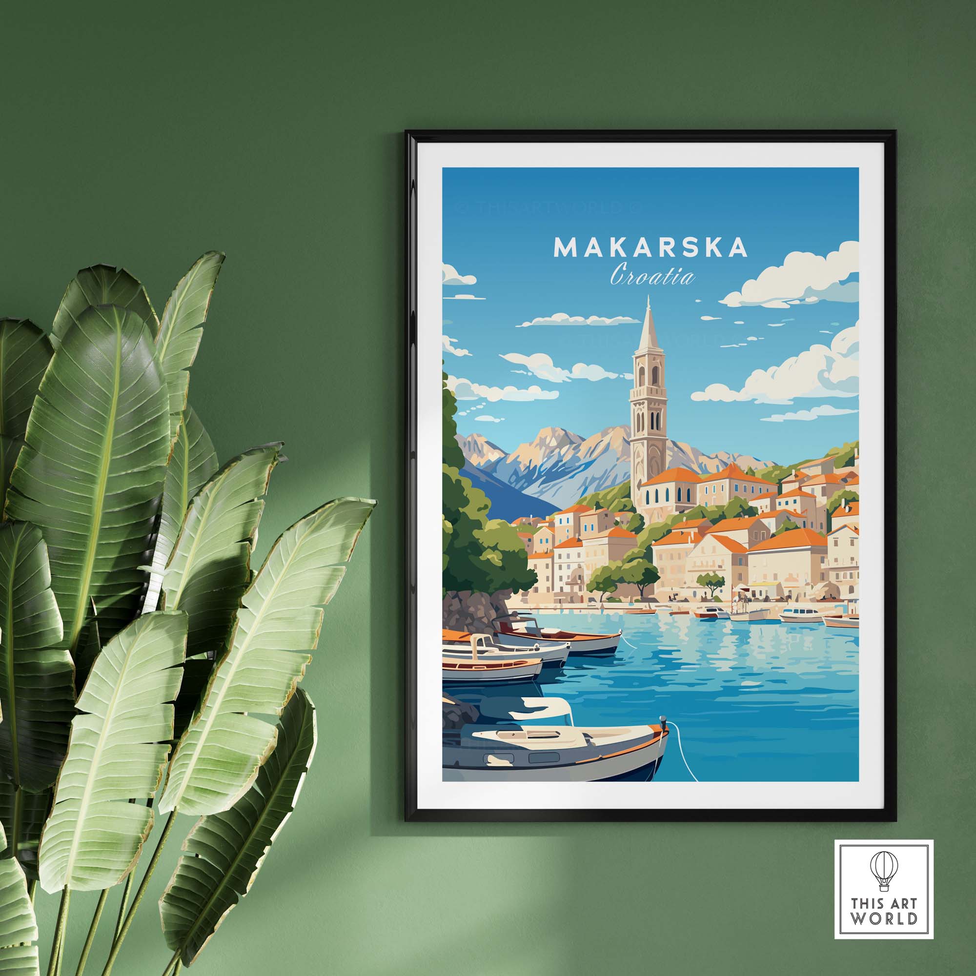 Vibrant Makarska poster showcasing the stunning Adriatic coast and picturesque architecture of Croatia.