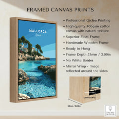 Mallorca Spain Coastal Cove Travel Poster — framed canvas float frame details quality