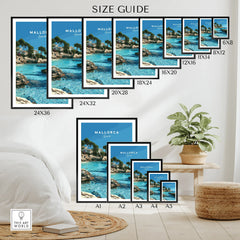 Mallorca Spain Coastal Cove Travel Poster — wall art poster size guide thisartworld