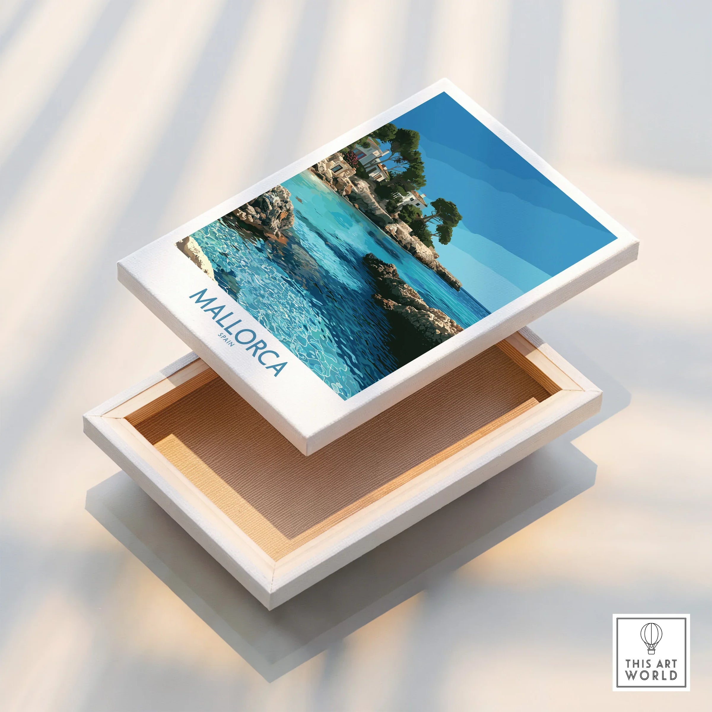 Mallorca Spain Hidden Cove Wall Art — stretched canvas print floating detail mirror edge