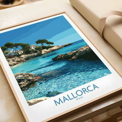 Mallorca Spain Hidden Cove Wall Art — framed art print closeup gift unwrapped natural frame