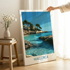 Mallorca Spain Hidden Cove Wall Art — canvas print mirror edge hand holding room setting