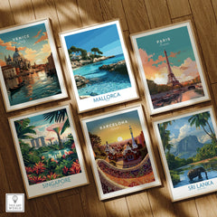 Mallorca Spain Hidden Cove Wall Art — set six framed art prints wooden floor natural wood frames
