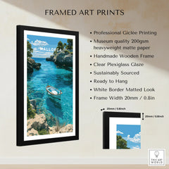 Mallorca Spain Turquoise Bay Travel Poster — framed print details measurements quality details