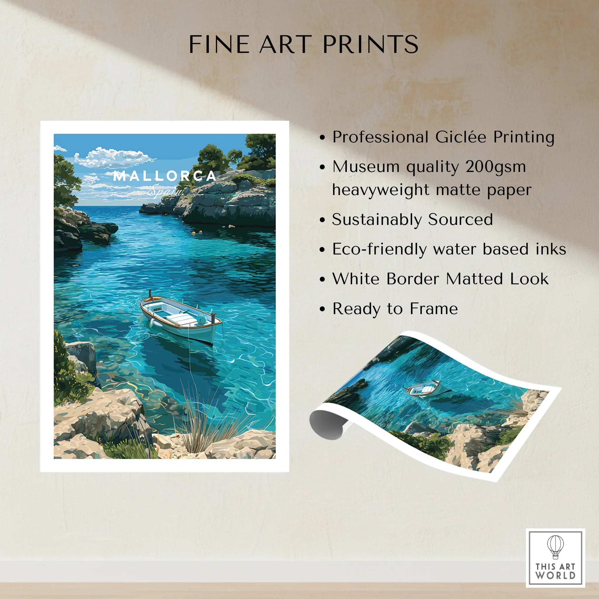 Mallorca Spain Turquoise Bay Travel Poster — fine art print unframed quality details