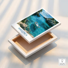 Mallorca Spain Rowing Boat Wall Art — stretched canvas print floating detail mirror edge