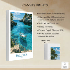 Mallorca Spain Rowing Boat Wall Art — canvas print stretched cotton canvas details
