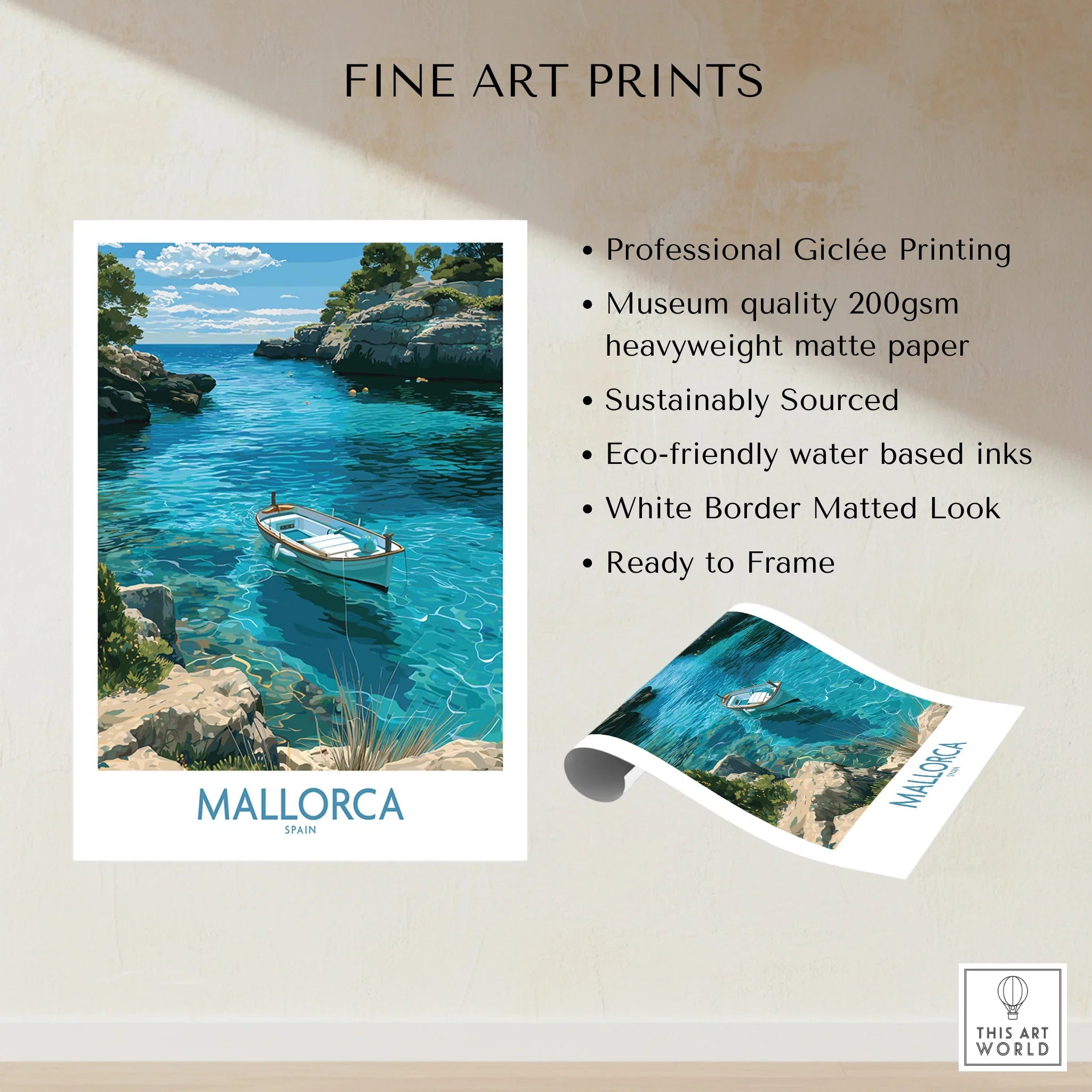 Mallorca Spain Rowing Boat Wall Art — fine art print unframed quality details