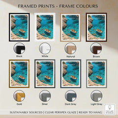 Mallorca Spain Sailboat Cove Travel Poster — framed print colour options