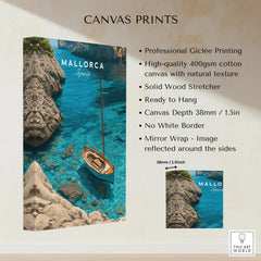 Mallorca Spain Sailboat Cove Travel Poster — canvas print stretched cotton canvas details