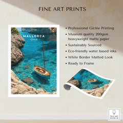 Mallorca Spain Sailboat Cove Travel Poster — fine art print unframed quality details