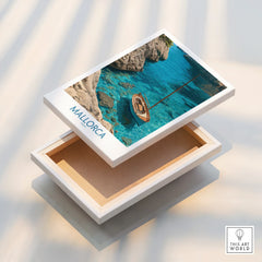 Mallorca Spain Cove Sailboat Wall Art — stretched canvas print floating detail mirror edge