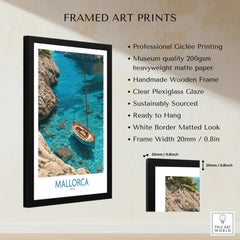 Mallorca Spain Cove Sailboat Wall Art — framed print details measurements quality details