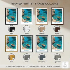 Mallorca Spain Cove Sailboat Wall Art — framed print colour options