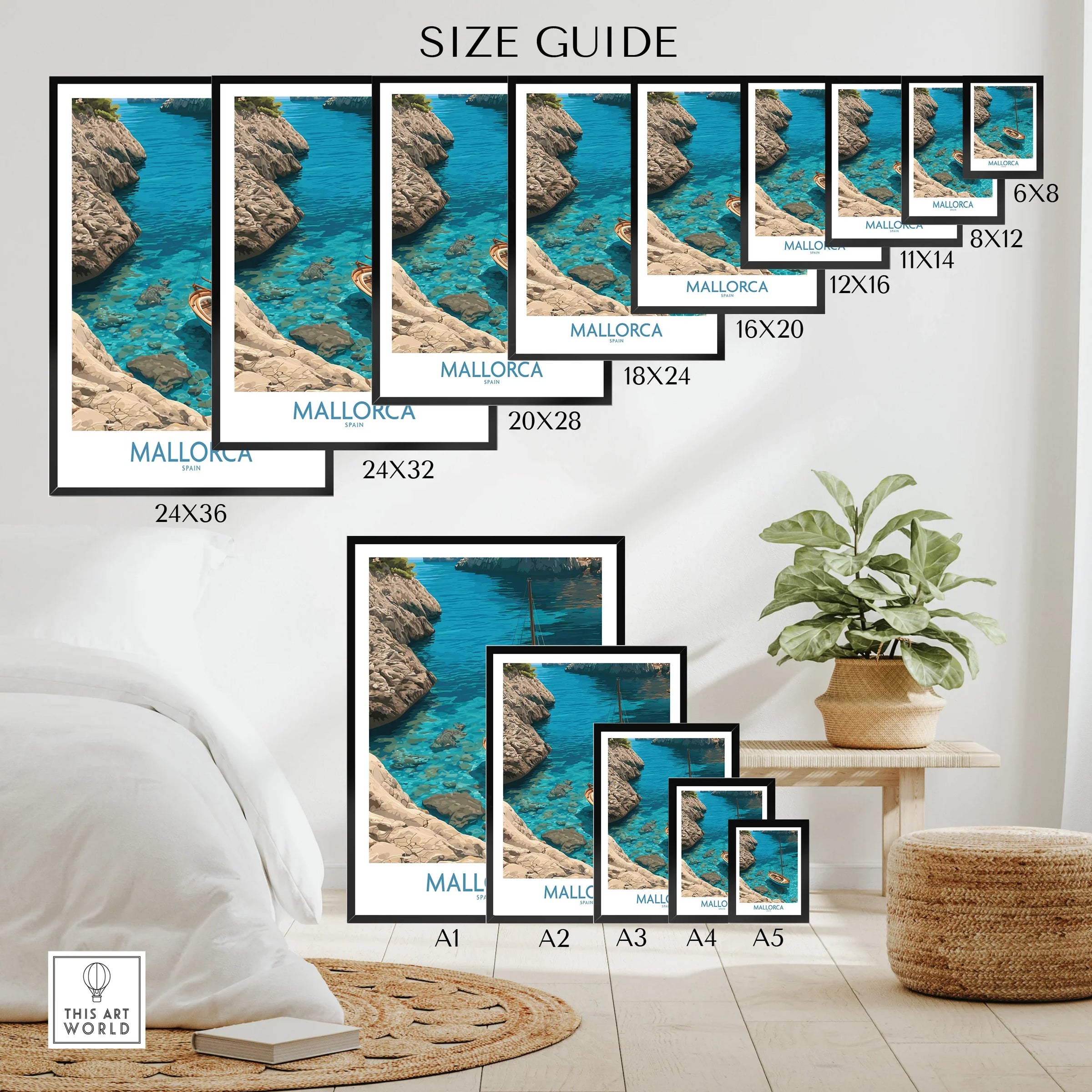 Mallorca Spain Cove Sailboat Wall Art — wall art poster size guide thisartworld
