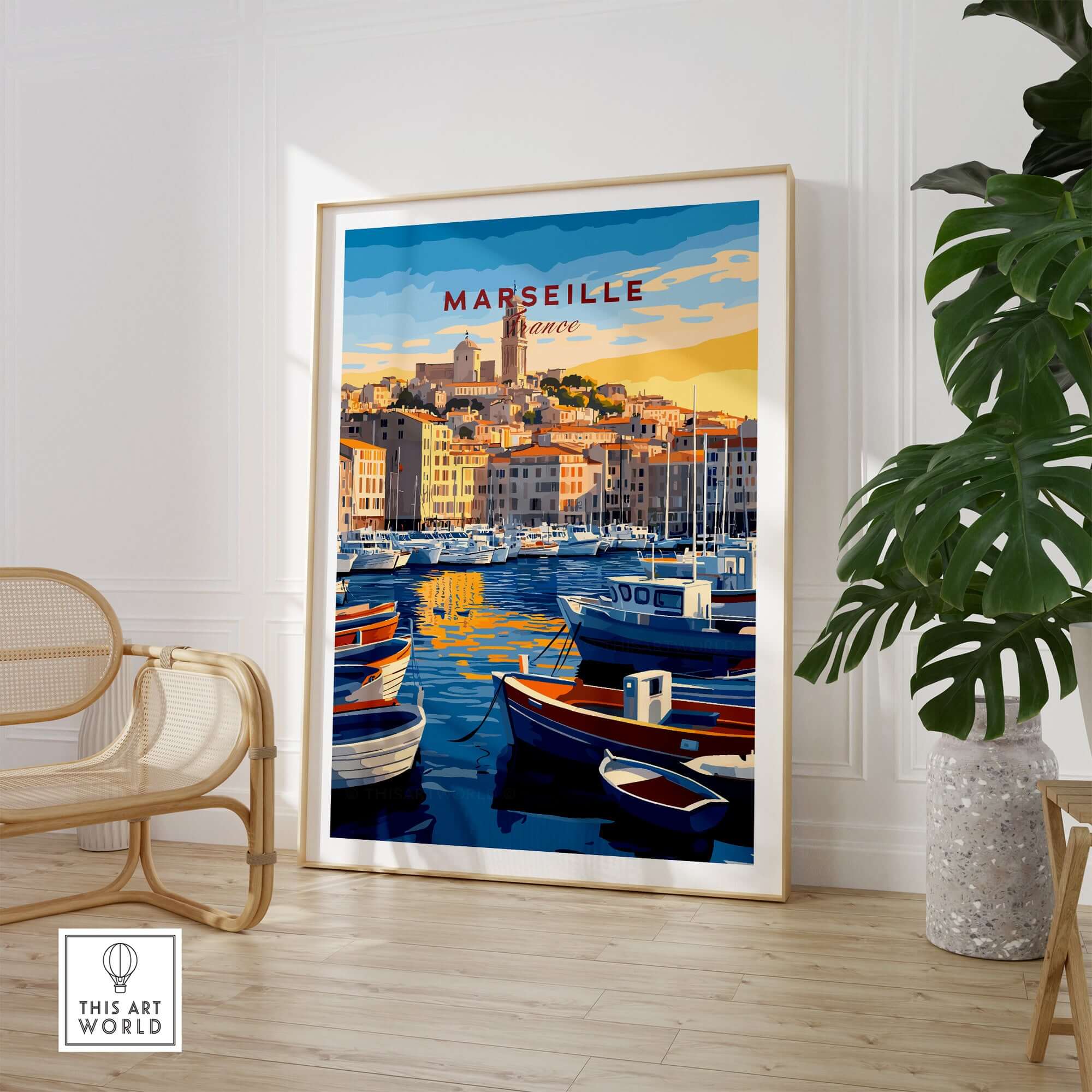 Marseille France Art Print - Old Port Poster, Cityscape Wall Decor featuring Vieux-Port and boats.