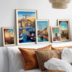 Marseille France Art Print - Old Port Poster, Cityscape Wall Decor displayed on a stylish living room wall.
