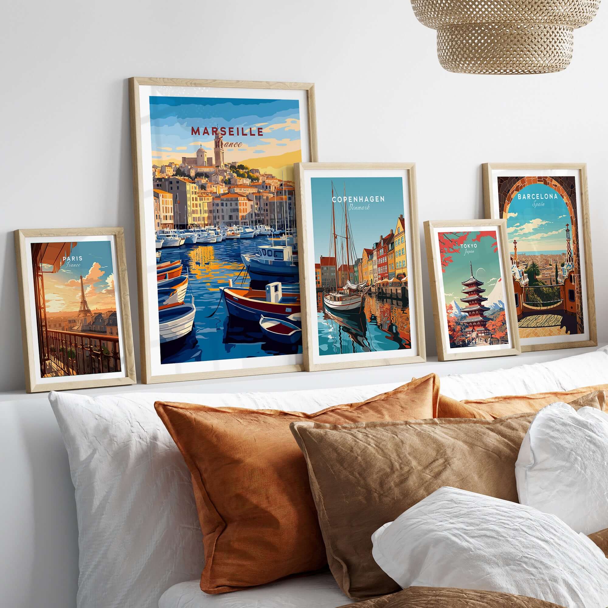 Marseille France Art Print - Old Port Poster, Cityscape Wall Decor displayed on a stylish living room wall.