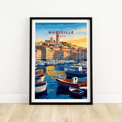 Marseille France Art Print - Old Port Poster, Cityscape Wall Decor featuring boats in Vieux-Port.
