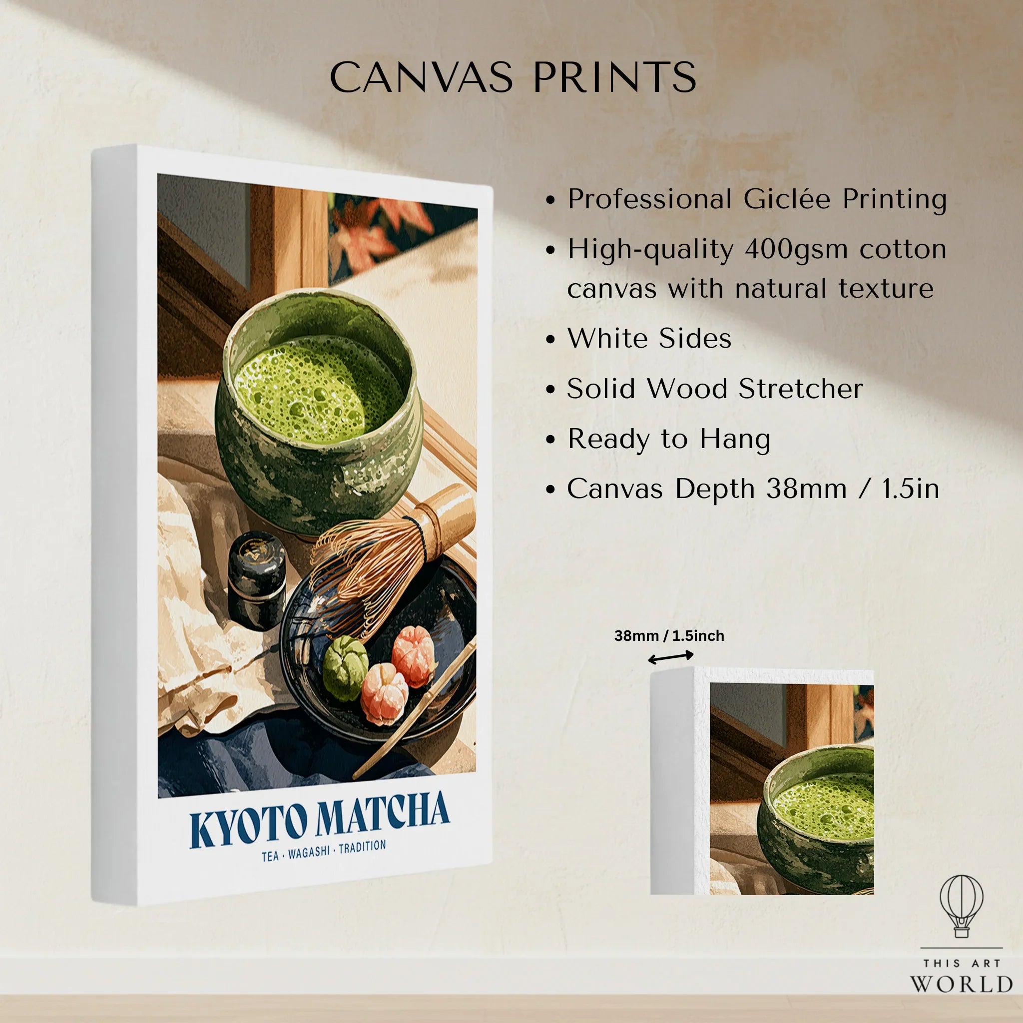 Kyoto Matcha Japanese Kitchen Wall Art - canvas print stretched cotton canvas details