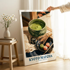 Kyoto Matcha Japanese Kitchen Wall Art - canvas print mirror edge hand holding room setting
